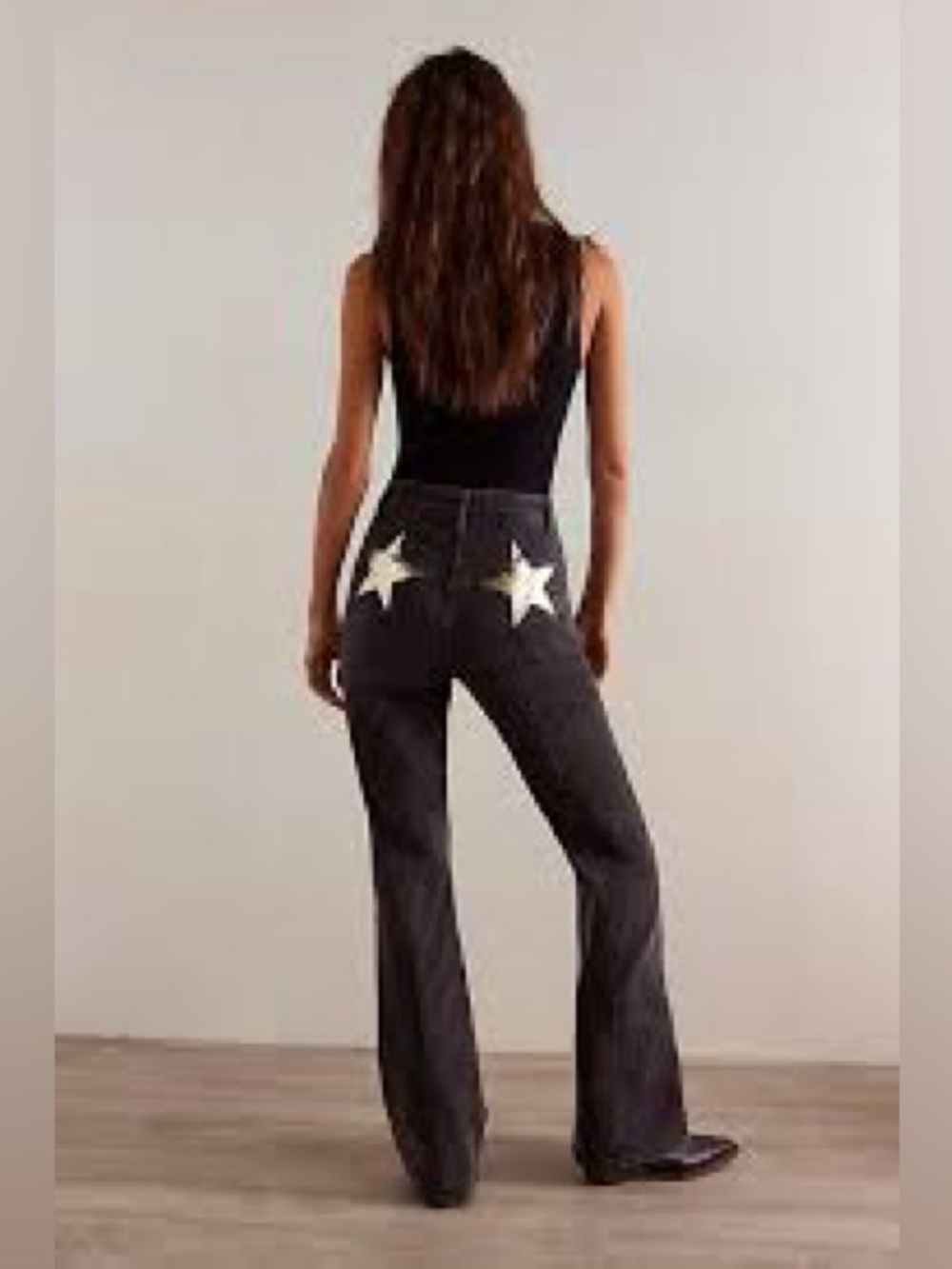 Free People We The Free Firecracker Flare Jeans in Graphite Black Gold Size 28